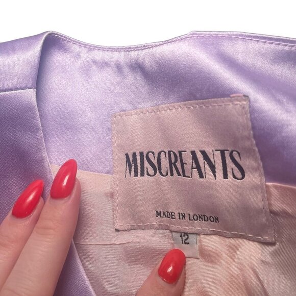 Miscreants London Lavender Satin Blazer UK 12 US 8 Pink Lining Hook Eye Closure - Picture 2 of 5
